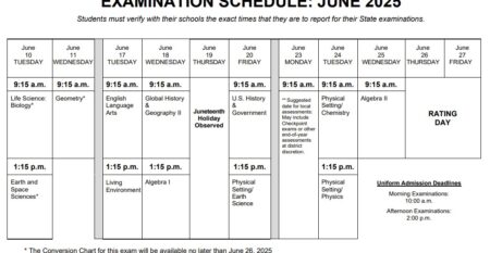 regents exams schedule june 2-25